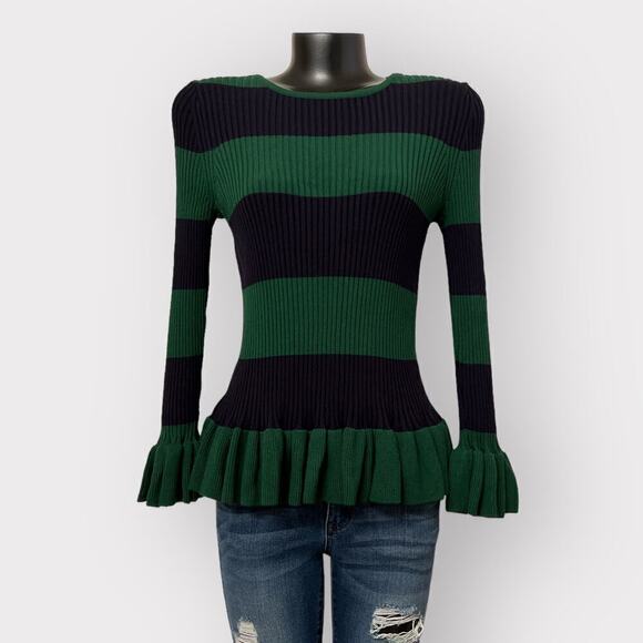 Ann Taylor Chunky Ribbed Knit Sweater Womens Peplum Bell Sleeve Ruffle Top sz M - Picture 1 of 8